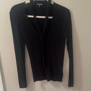 Express Black with a tie Detail V-Neck Top